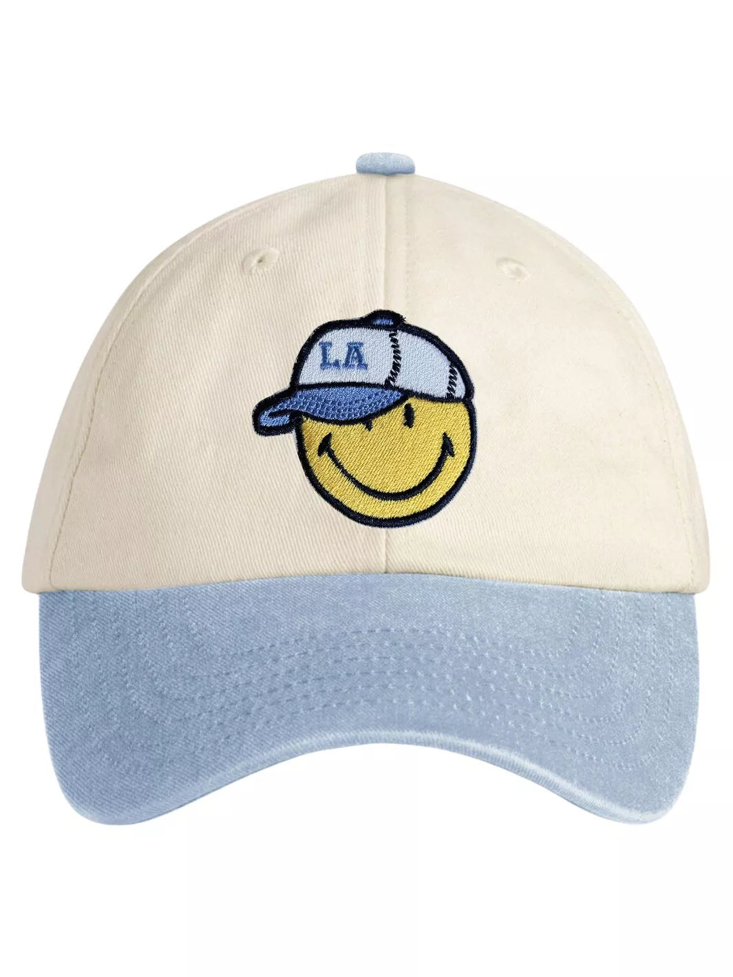 embroidered smile LA patch two tone baseball cap