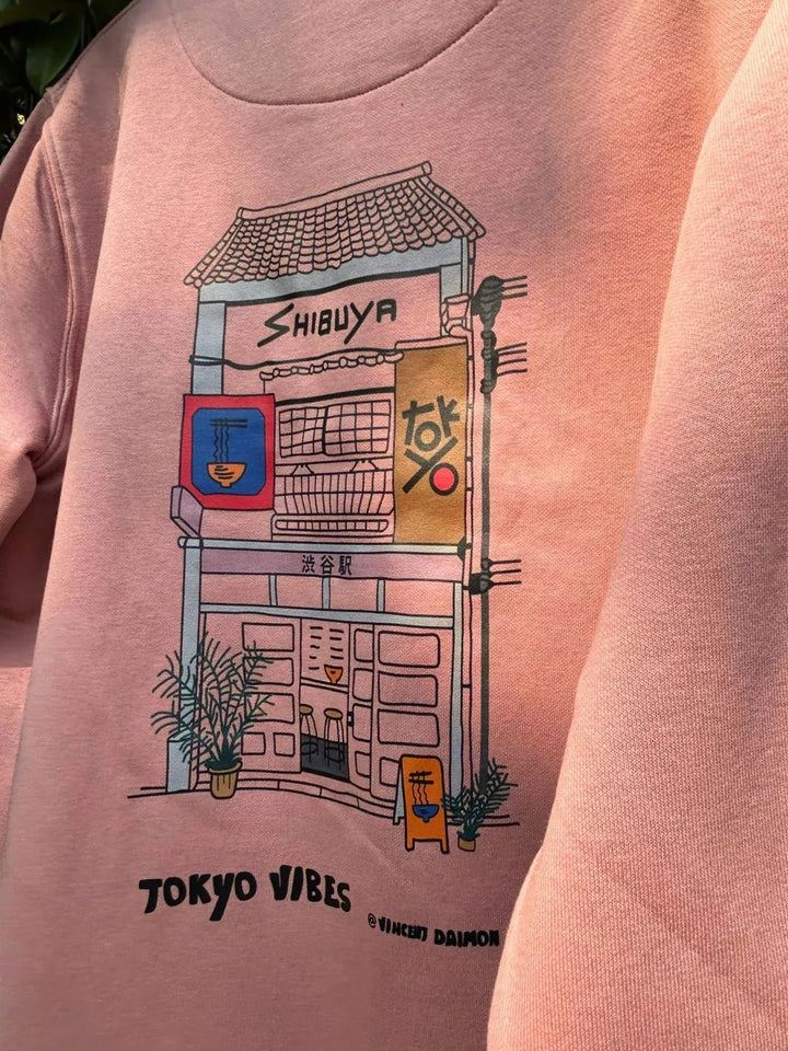tokyo shibuya embroidered patch pink sweatshirt