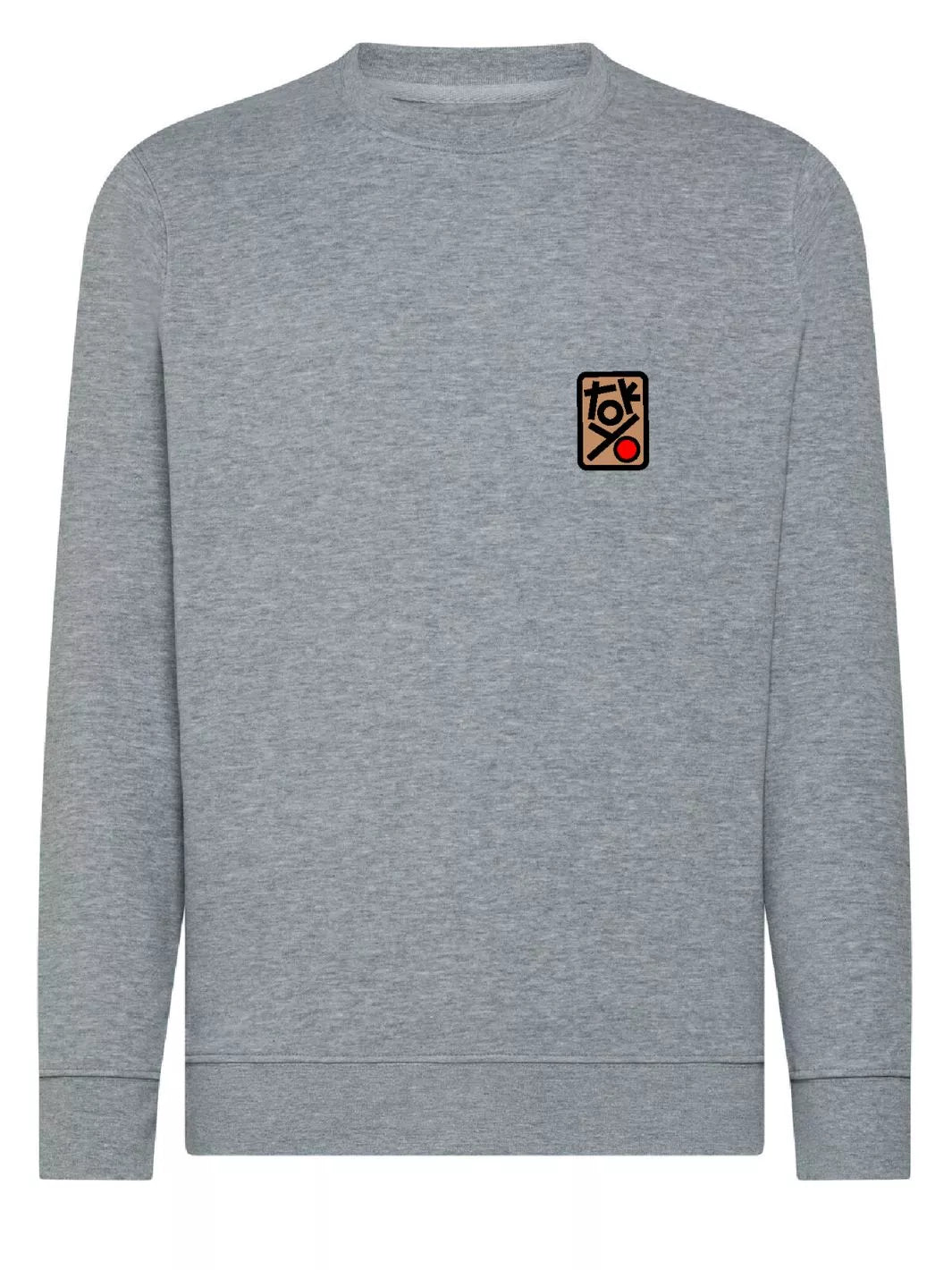 tokyo shibuya embroidered patch melange light grey sweatshirt