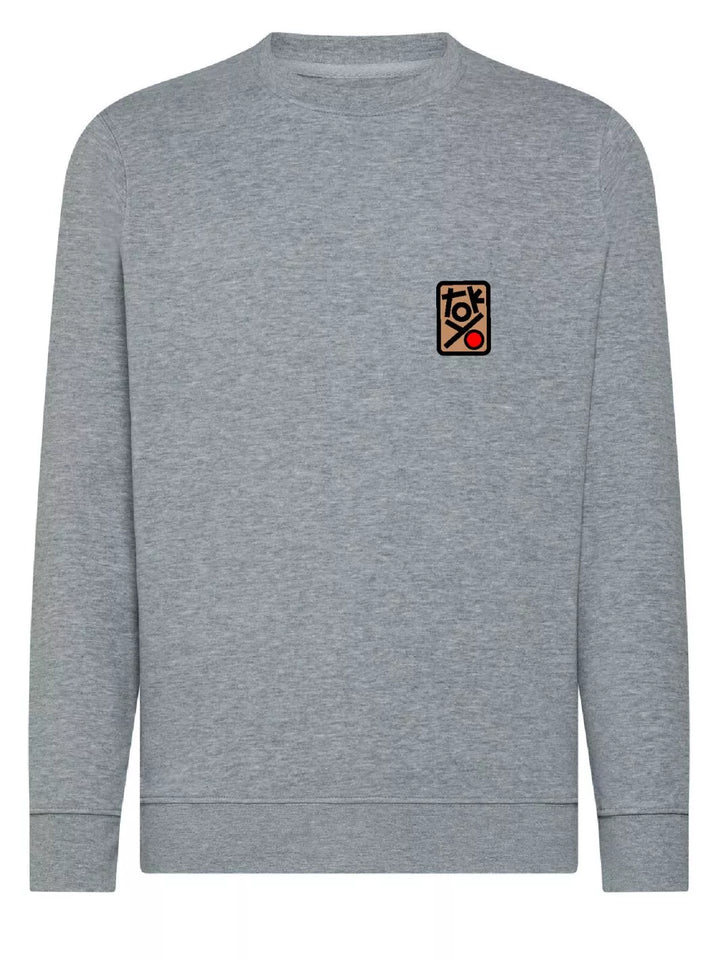 tokyo shibuya embroidered patch melange light grey sweatshirt
