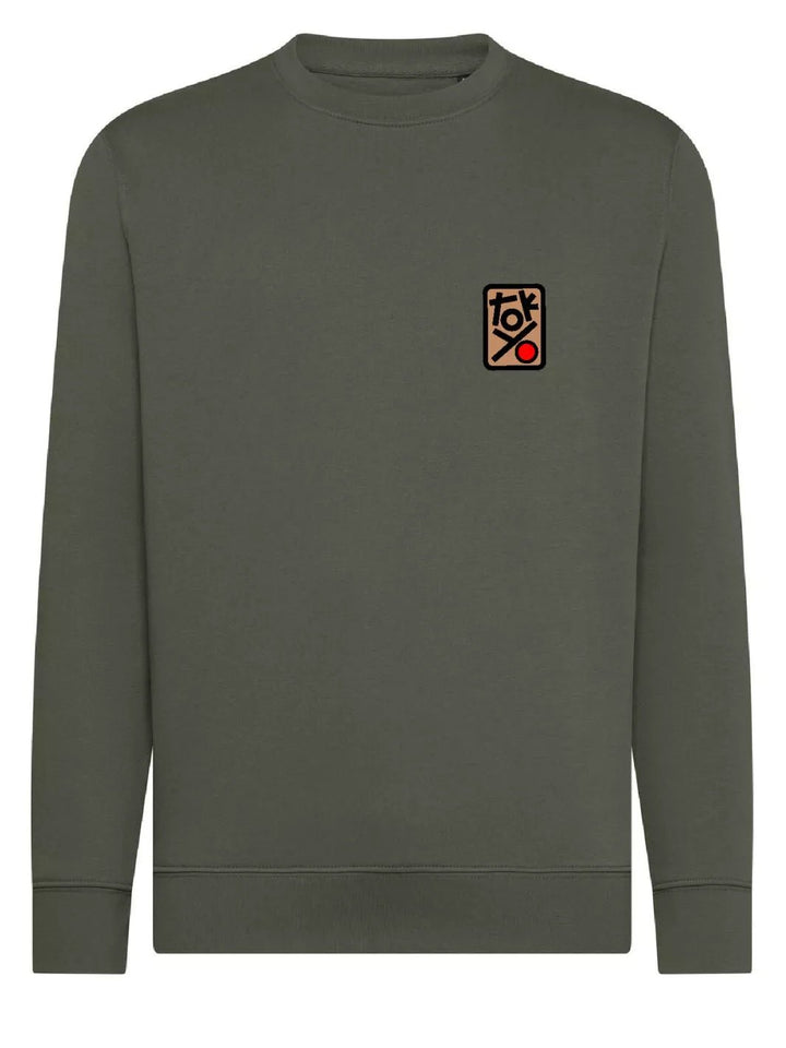 tokyo shibuya embroidered patch khaki sweatshirt