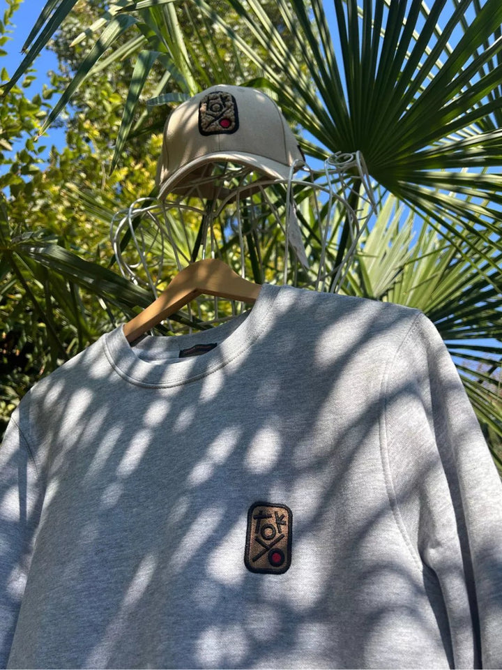 tokyo shibuya embroidered patch melange light grey sweatshirt