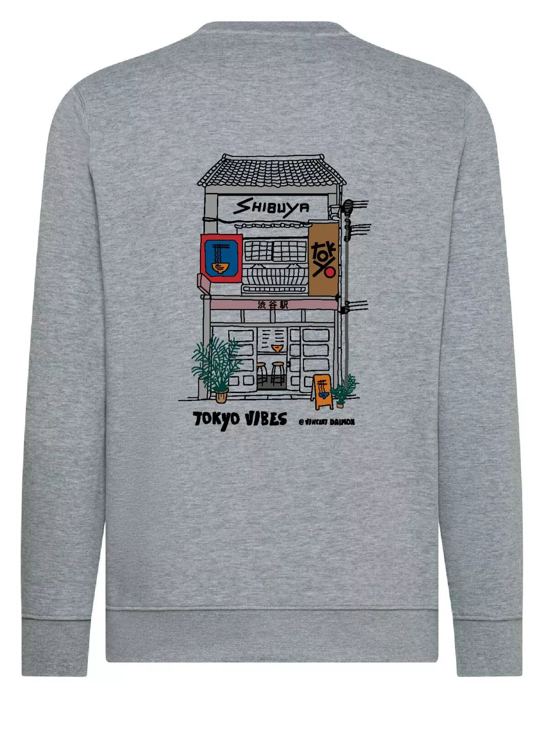 tokyo shibuya embroidered patch melange light grey sweatshirt