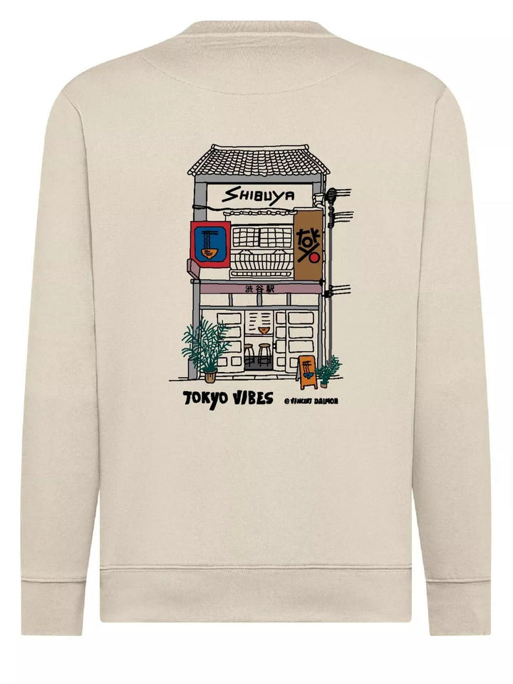tokyo shibuya embroidered patch beige sweatshirt