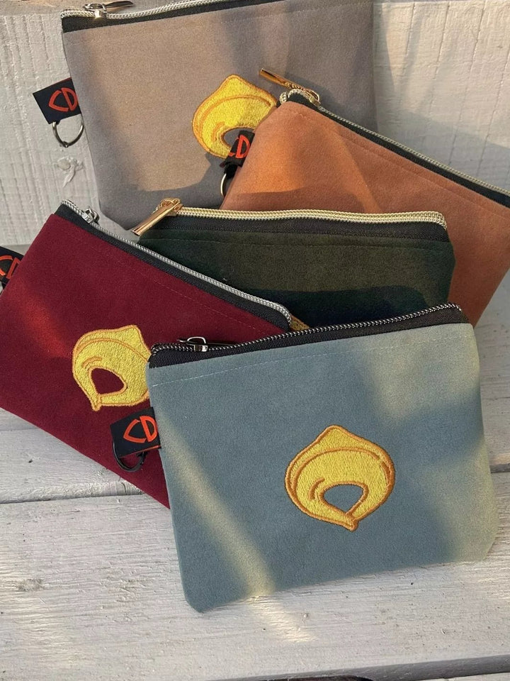 tortellino embroidered alcantara pouch