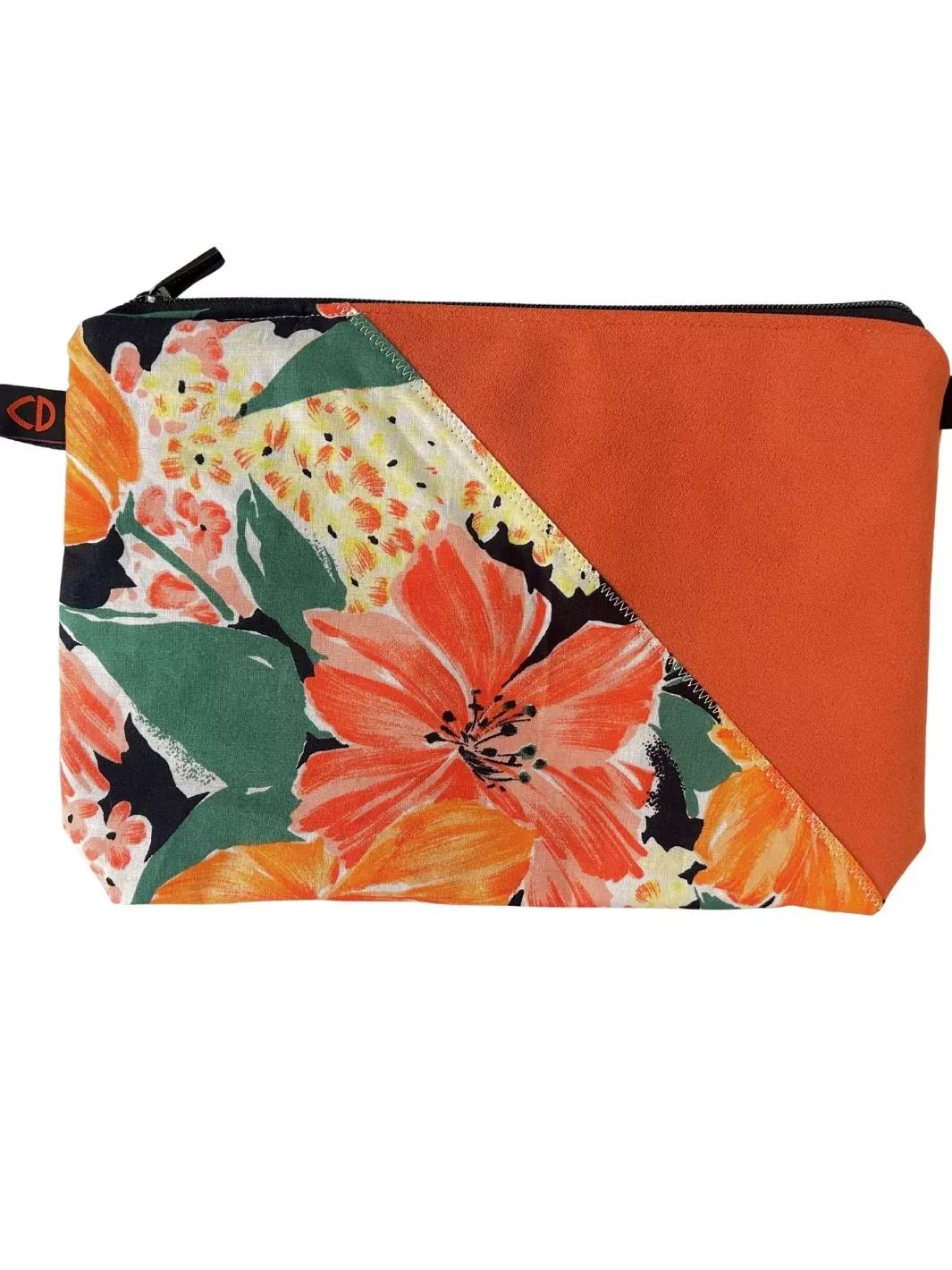 Tropical Ibiscus Alcantara and cotton handmade pouch