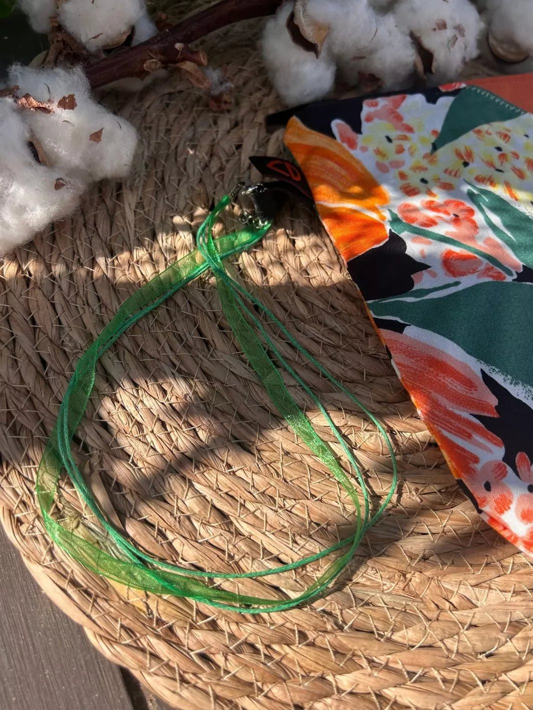 Tropical Ibiscus Alcantara and cotton handmade pouch