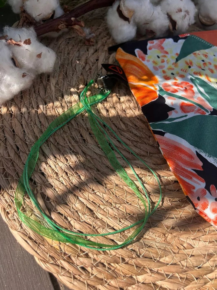 Tropical Ibiscus Alcantara and cotton handmade pouch