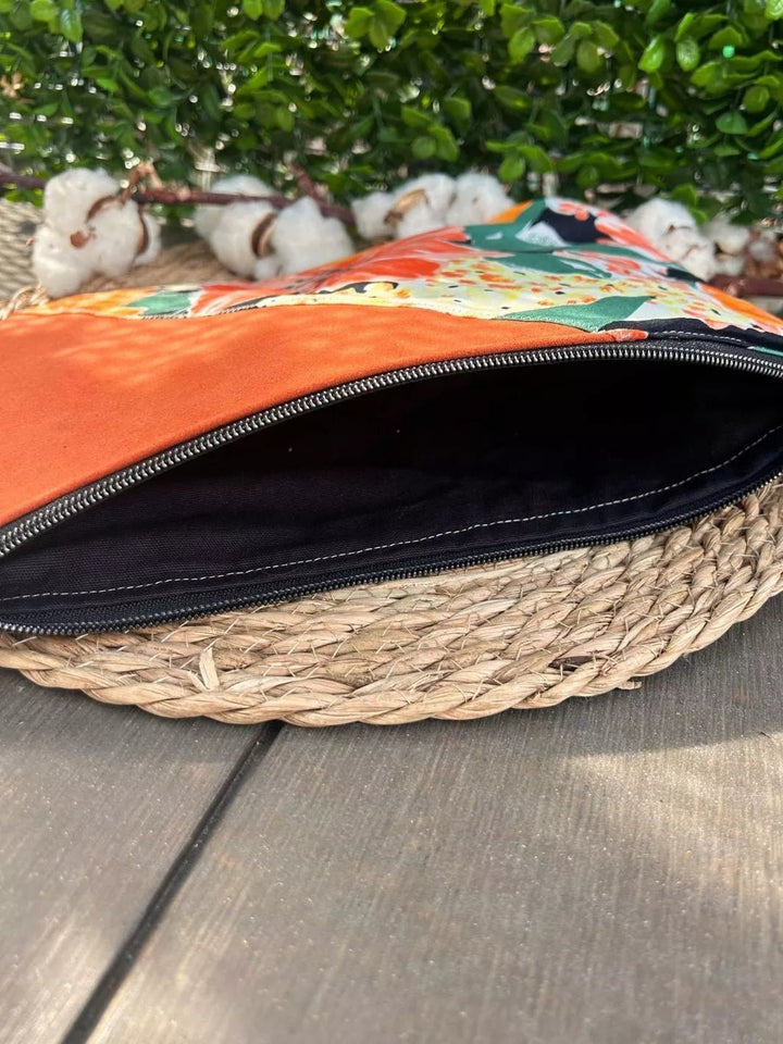 Tropical Ibiscus Alcantara and cotton handmade pouch