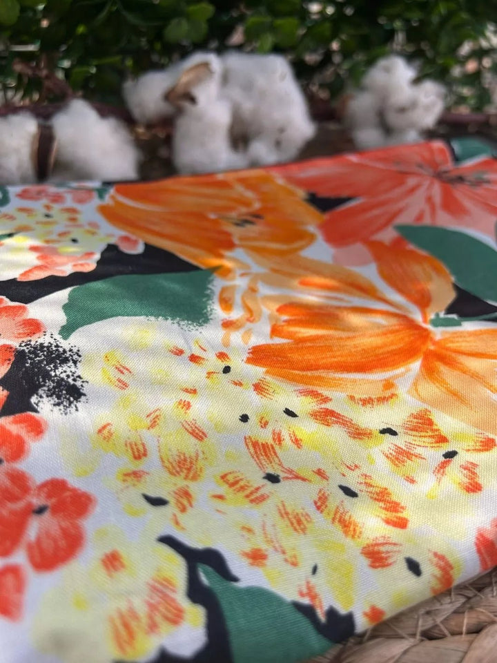 Tropical Ibiscus Alcantara and cotton handmade pouch