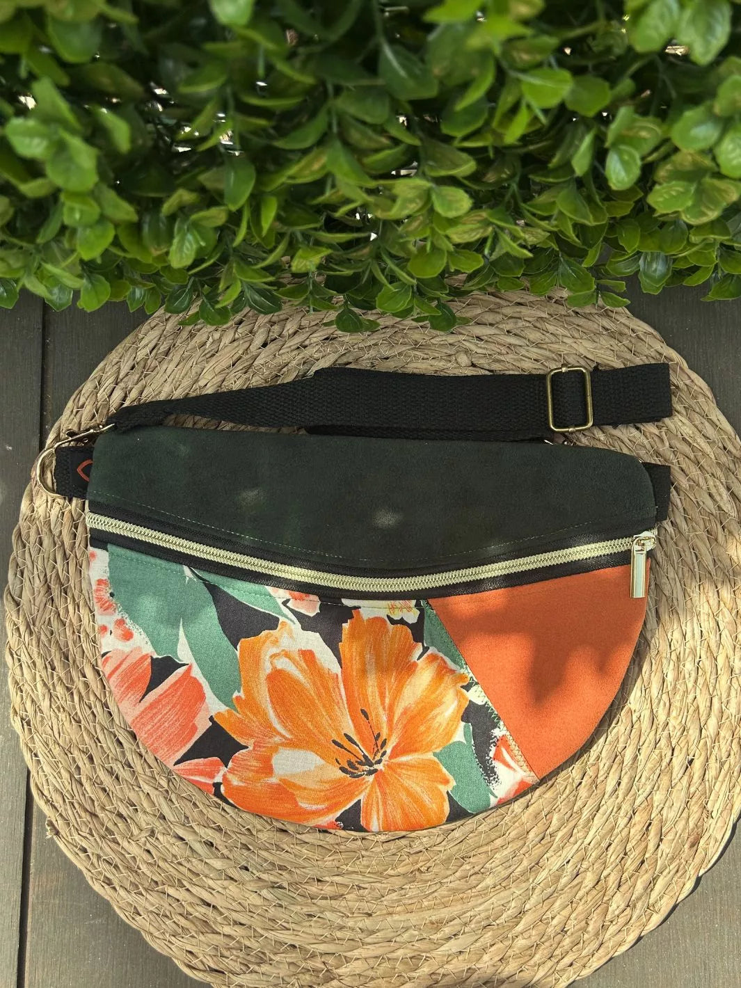 tropical ibiscus handmade women's crossbody bag