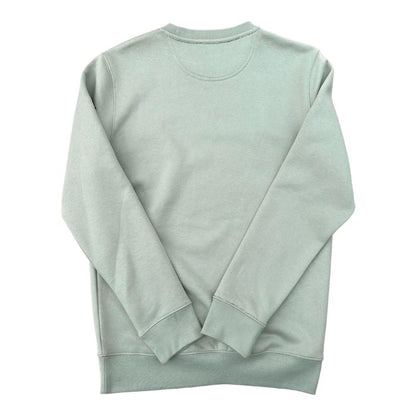 Eco-sustainable almond green sweatshirt with embroidery along the seams of the collar and right wrist