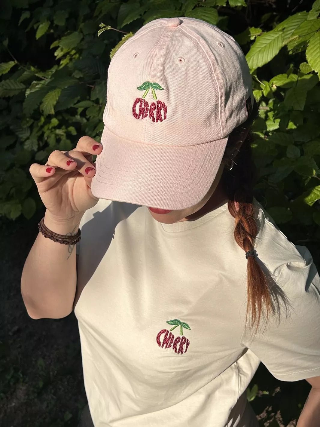 Unisex Organic Cotton T-Shirt Embroidered Cherry