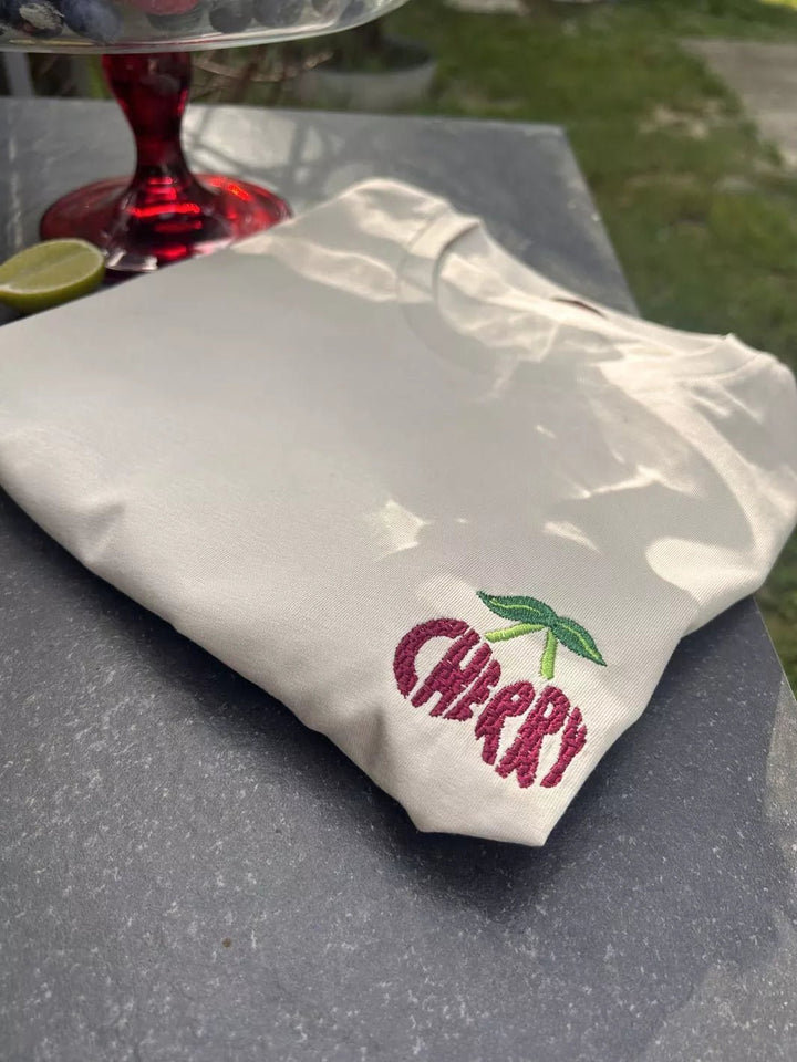 Unisex Organic Cotton T-Shirt Embroidered Cherry