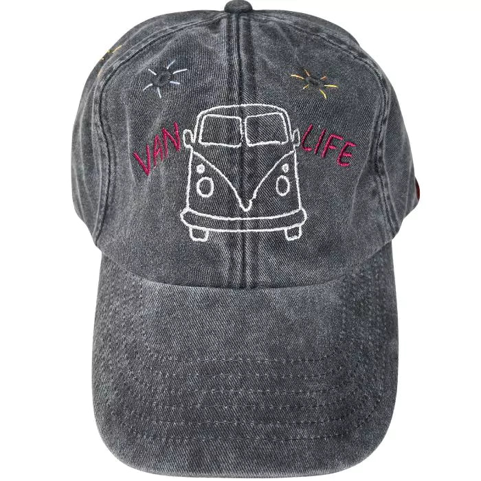 embroidered black baseball cap van life