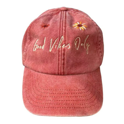 vintage orange washed out baseball cap embroidered good vibes only