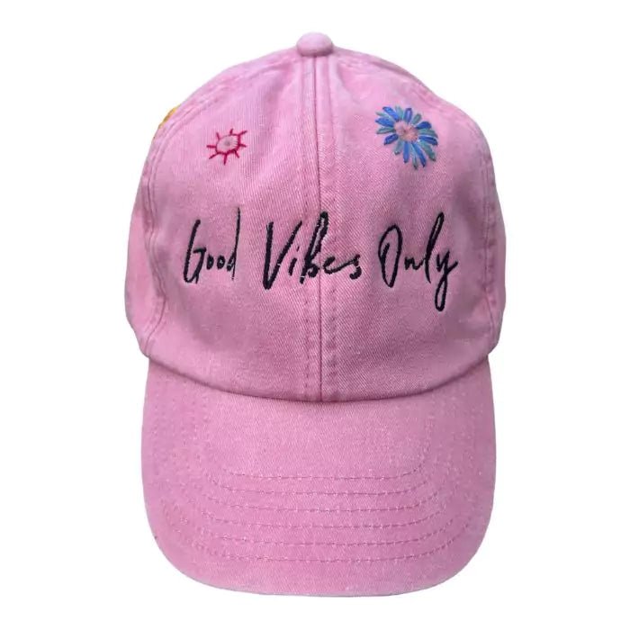 vintage pink washed out baseball cap embroidered good vibes only