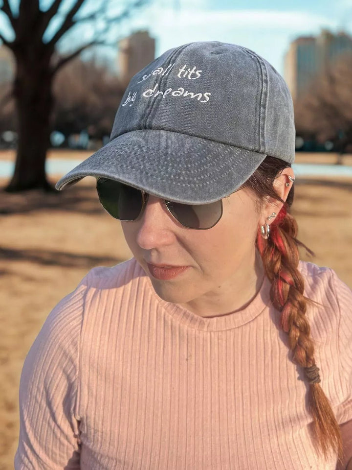 embroidered washed out baseball cap small tits big dreams