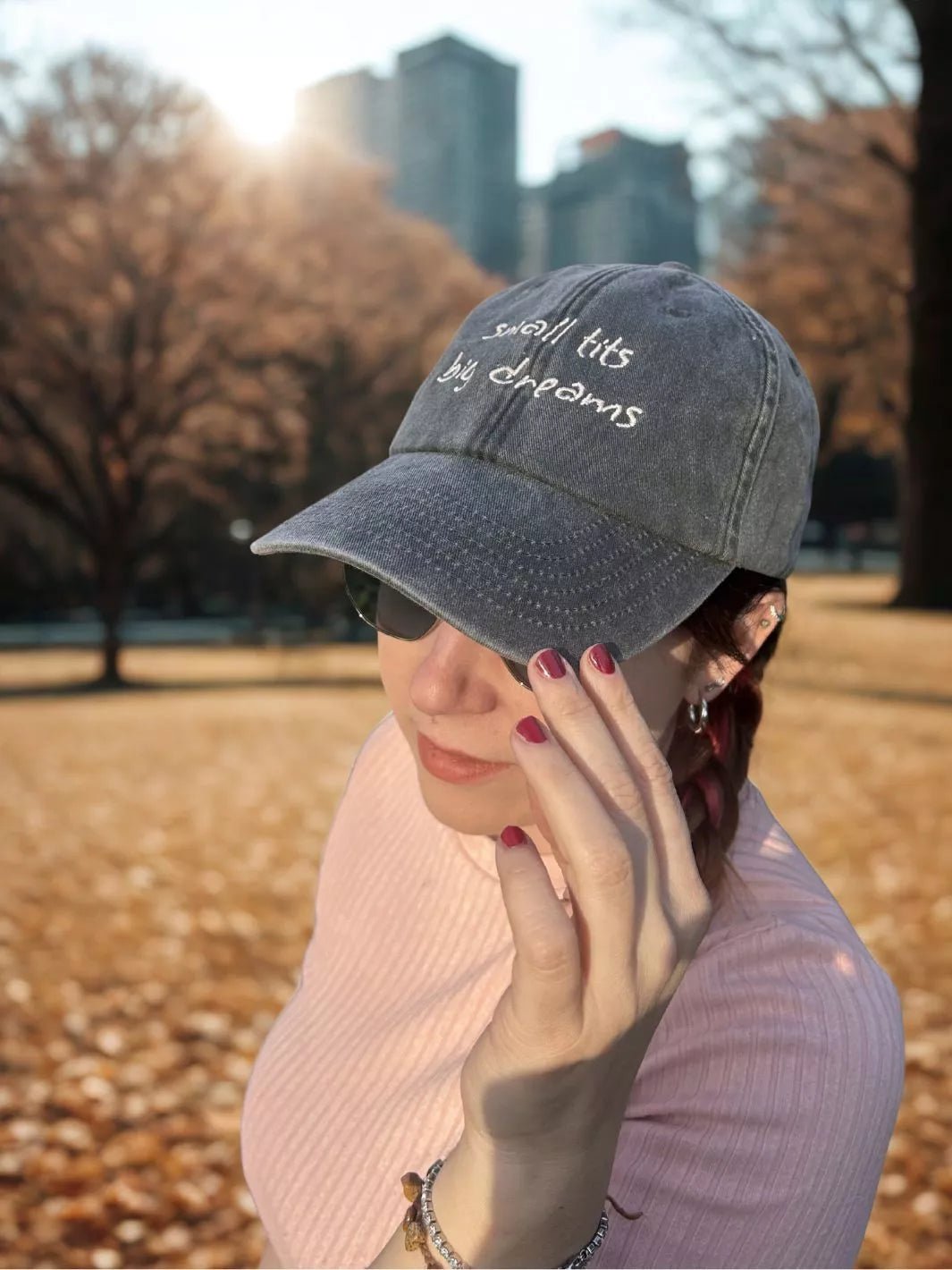embroidered washed out baseball cap small tits big dreams