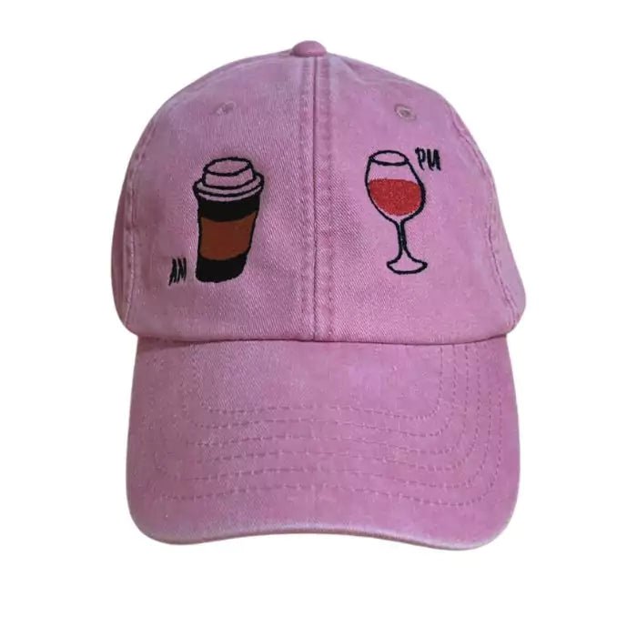 funny embroidered baseball cap washed pink am-pm