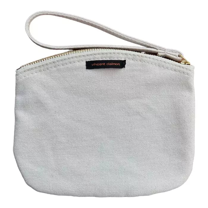 white organic cotton pochette with wine not embroidered