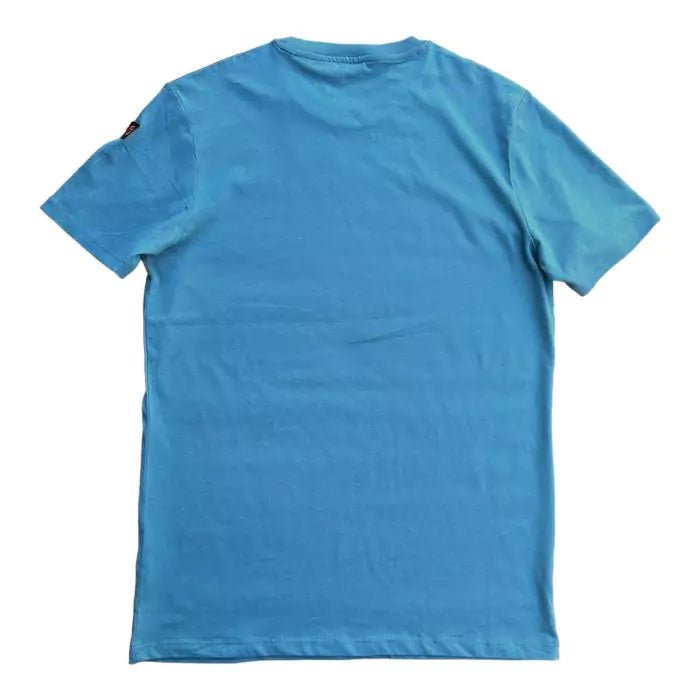 Adriatic blue organic cotton t-shirt with logo embroidered on the sleeve