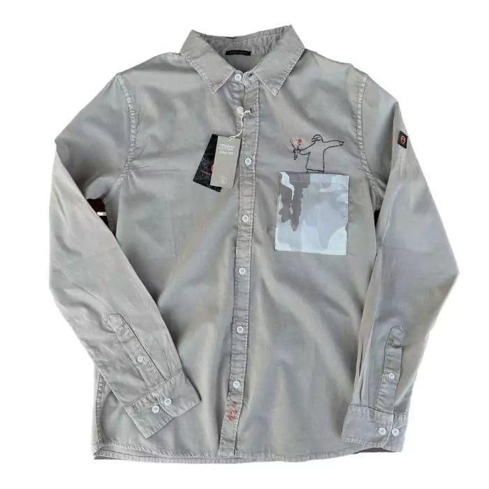 Organic cotton shirt with banksy embroidered above a military pocket