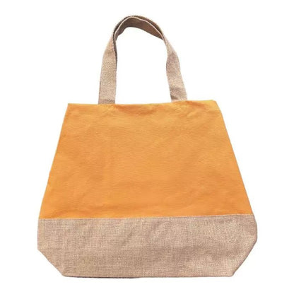 natural fabrics shopper bag in caraway yellow cotton and classic jute embroidered coffe adventure