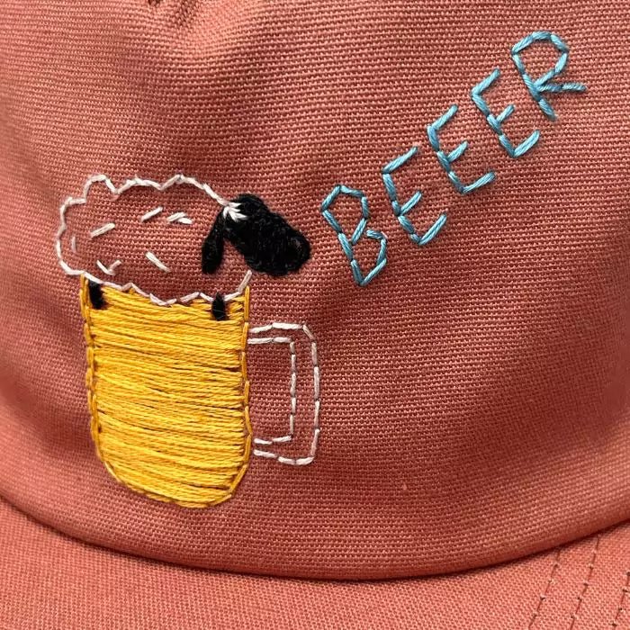 funny snapback with a beer with a sheep as foam and the words "beeer"