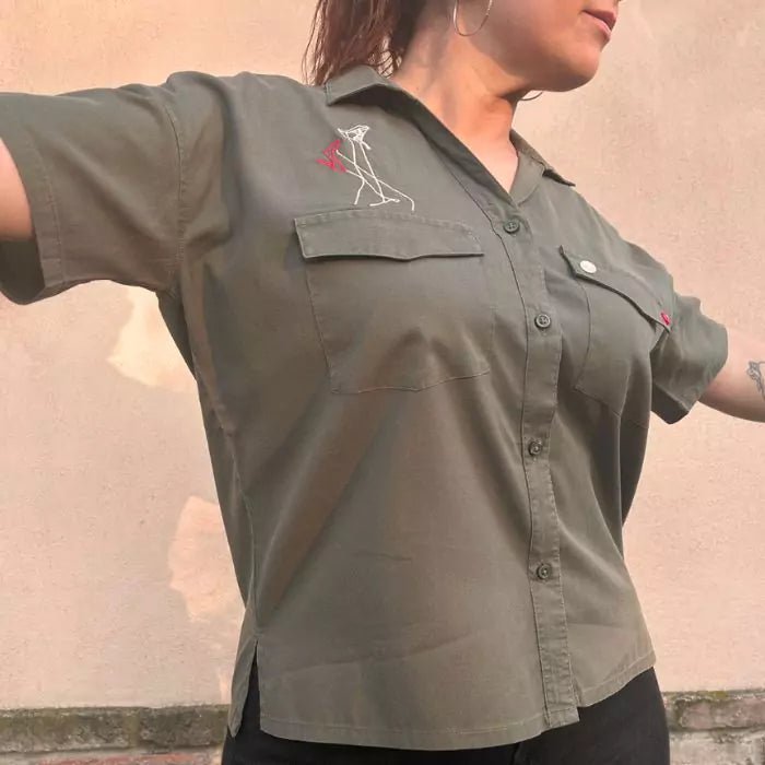 oversized khaki eco-friendly embroidered women's shirt