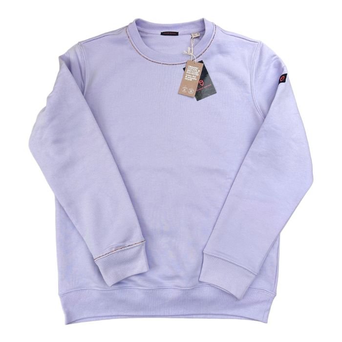 Sustainable eco-friendly lavander embroidered sweatshirt made of organic cotton and recycled polyester