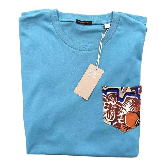 adriatic blue organic cotton t-shirt with sewn-on floral pocket