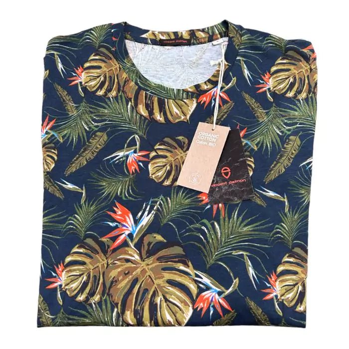 unisex organic cotton t-shirt with all over navy bird print