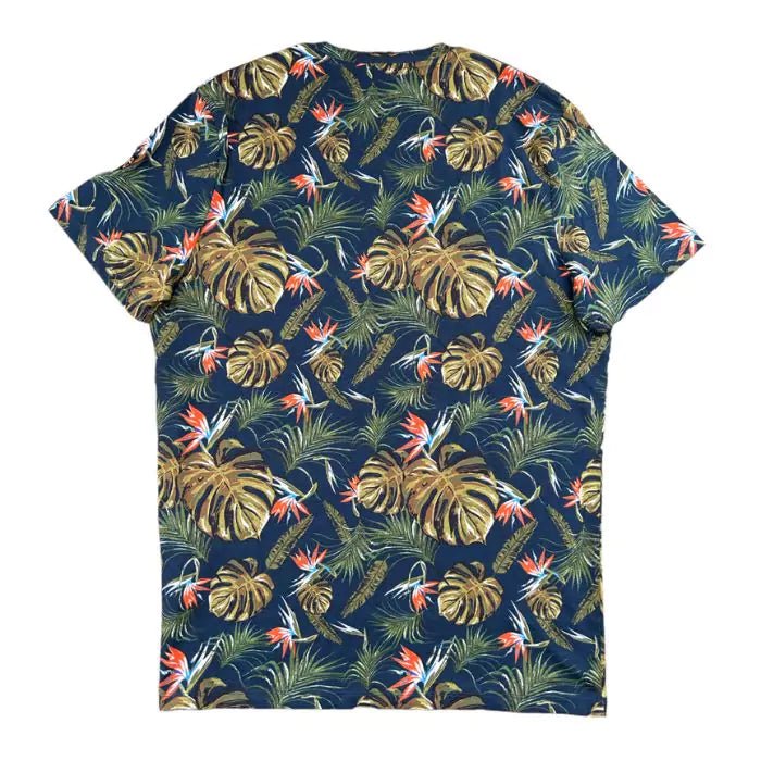 unisex organic cotton t-shirt with all over navy bird print