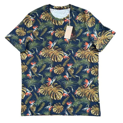 unisex organic cotton t-shirt with all over navy bird print