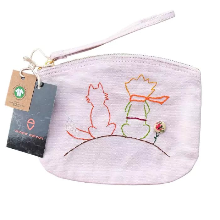 pink organic cottone pochette with a little prince embroidered