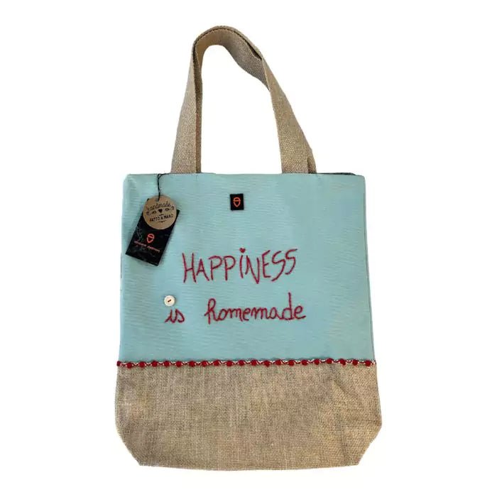 sage cotton and jute hand embroidered shopper bag with decorative trimmings