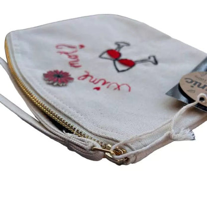 white organic cotton pochette with wine not embroidered