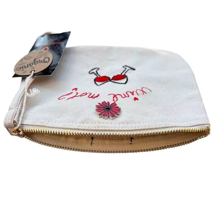 white organic cotton pochette with wine not embroidered